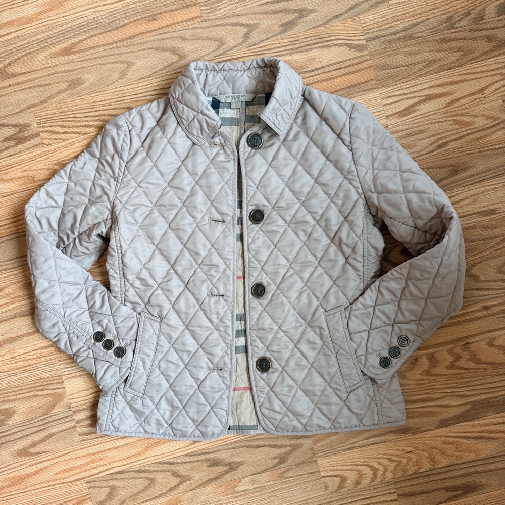 Burberry Brit Women's Diamond Quilted Button Up Jacket EUC Size M color tan